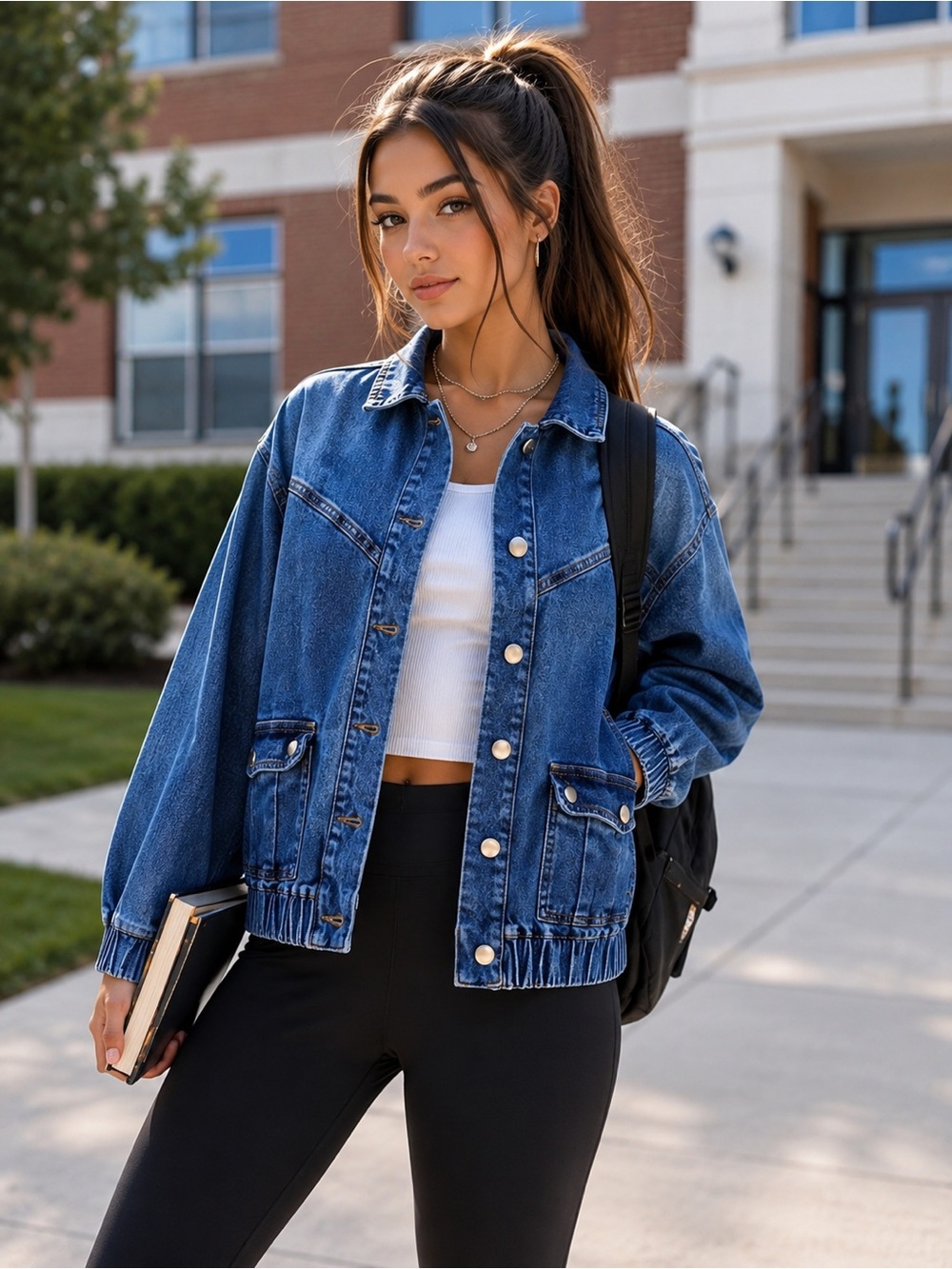 Fashion Nova Medium Wash Denim Jacket Elastic Hem Snap Front Pockets Small